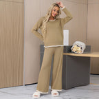 Women's Cozy Knit Loungewear Set with Contrast Trim
