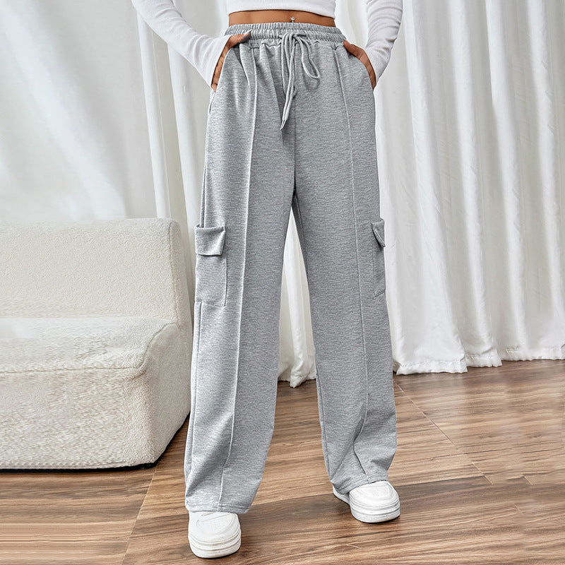 Women's Comfortable Cargo Pants with Elastic Waist and Side Pockets