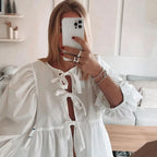 Women's Airy Plaid Blouse with Creative Cut-Out