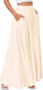 Women's Maxi Skirt with Elegant Pleats and Practical Pockets