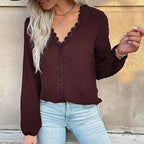 Women's Blouse with Fine Texture Details and Romantic Lace Insert