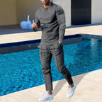 Men's nano athletic Henley long sleeve shirt and tapered jogging pants with decorative seams