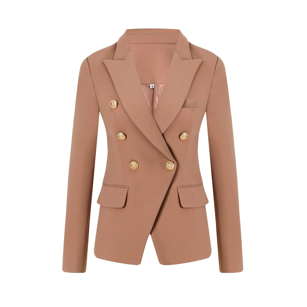 Women's Elegant Double-Breasted Blazer Jacket with Gold Buttons