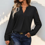 Women's Blouse with Lace Sleeves and V-Neck