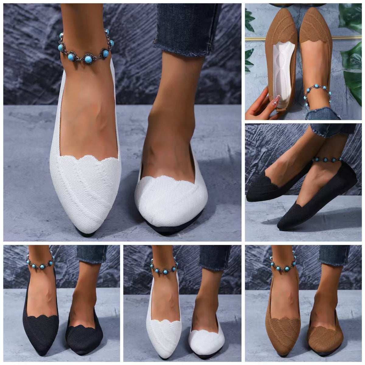Women's Ballet Flats with Wave Design and Breathable Upper