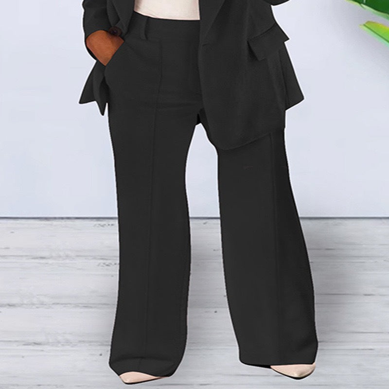 Women's Office-Ready Pantsuit Set with Wide Trousers and Tailored Blazer