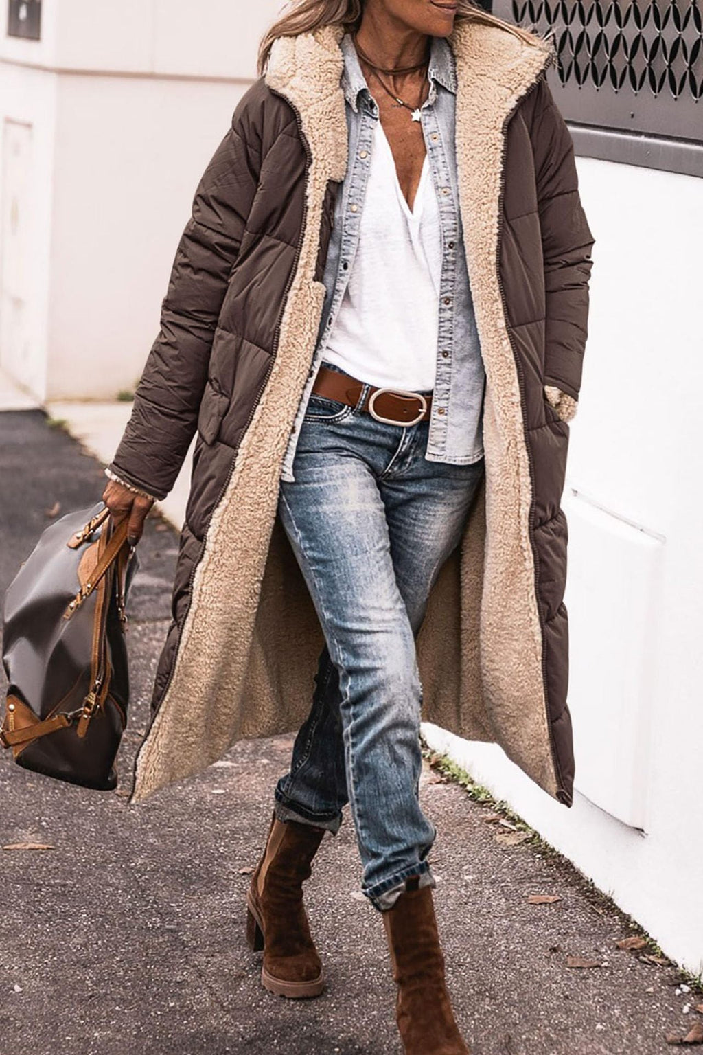 Women's Long Winter Jacket with Soft Lined Collar