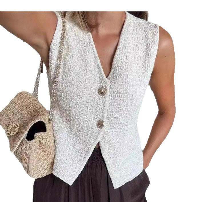 Women's Sleeveless Vest with Decorative Buttons