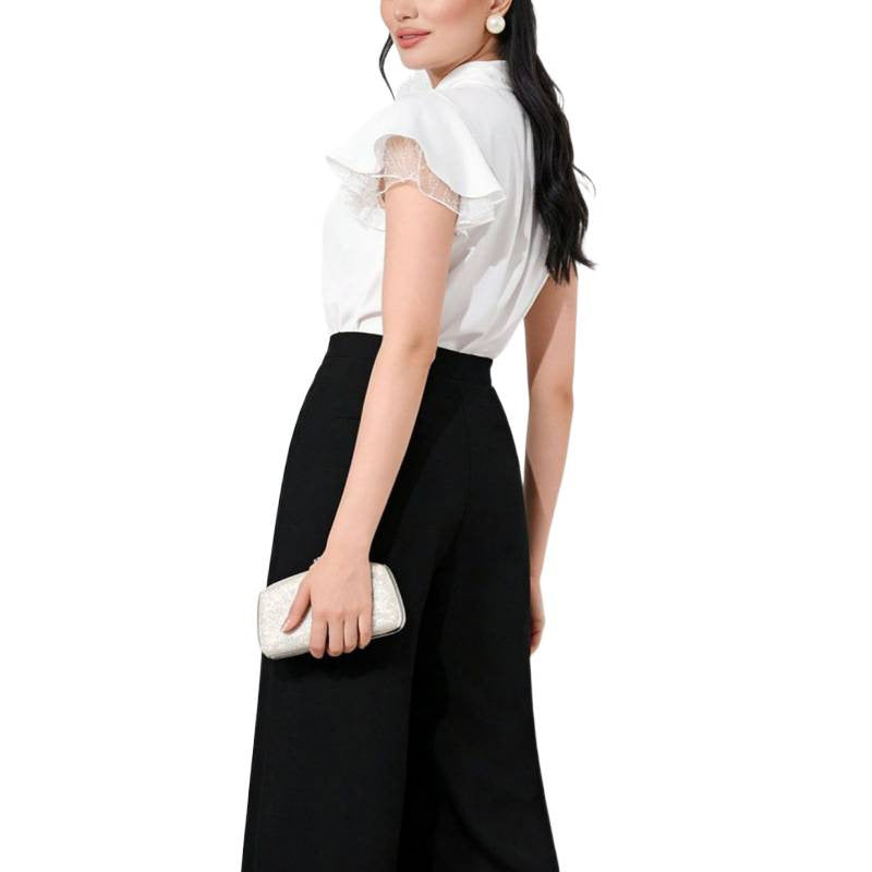 Women's Blouse with Ruffled Sleeves and Feminine Bow