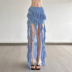 Women's Maxi Skirt with Ruffle Details and Gingham Pattern