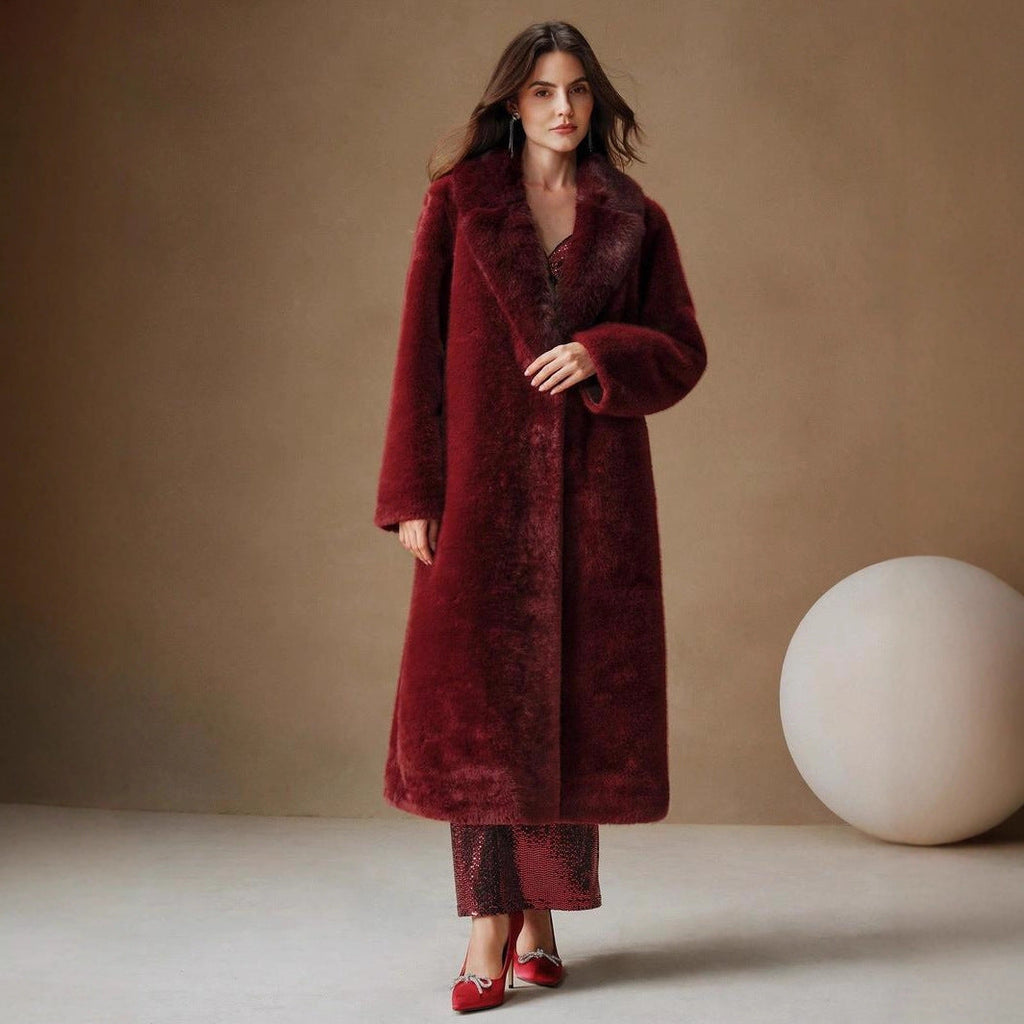 Women's Luxury Faux Fur Coat with Elegant Lapel