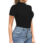 Women's Short-Sleeve Bodysuit with High Collar