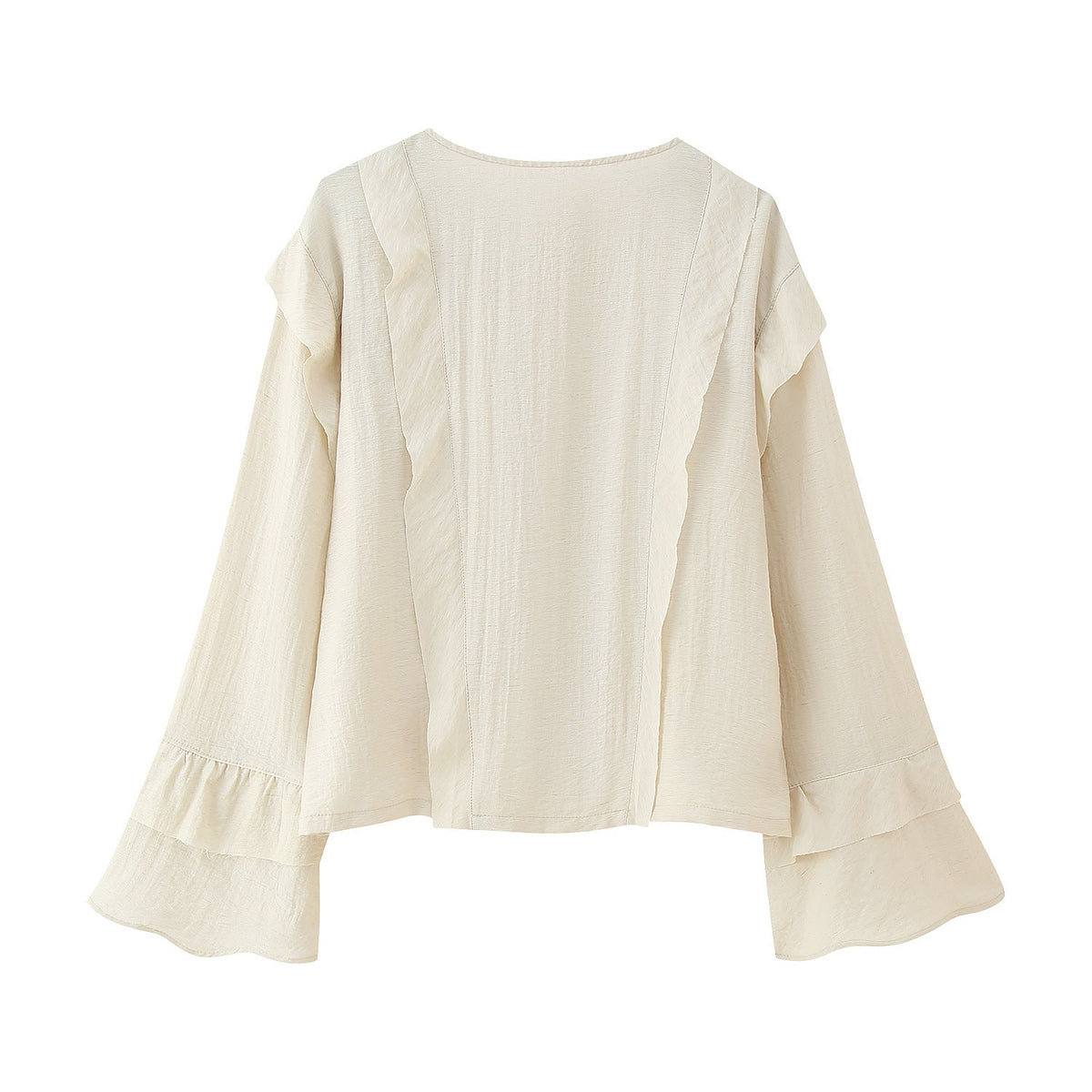 Women's Blouse Shirt with Voluminous Ruffle Sleeves and Back Zipper