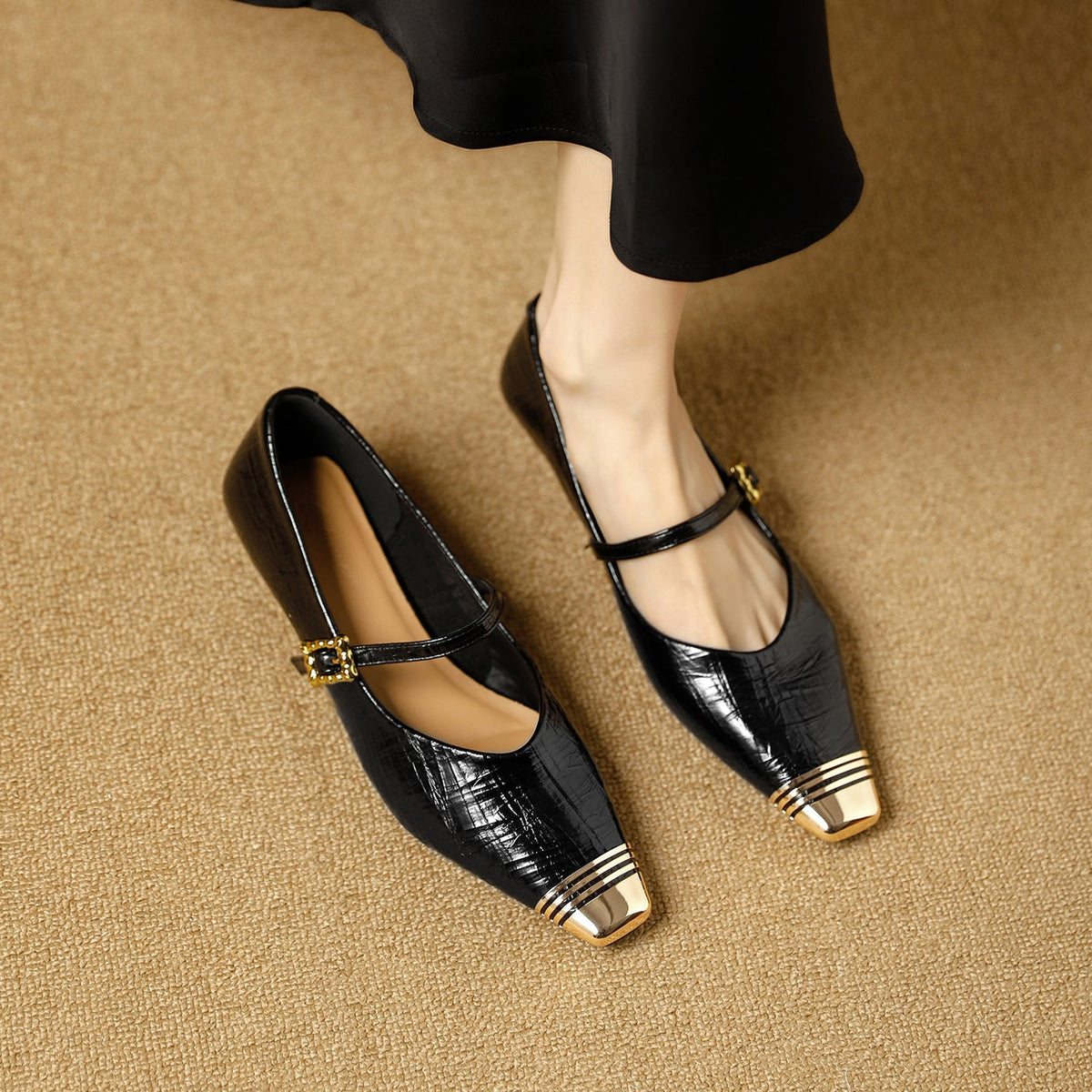 Women's Ballerina Flats with Strap and Block Heel