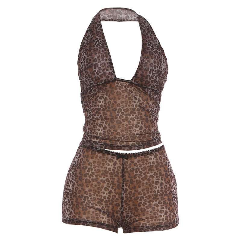 Women's Casual Leopard Print Jumpsuit with Decorative Details