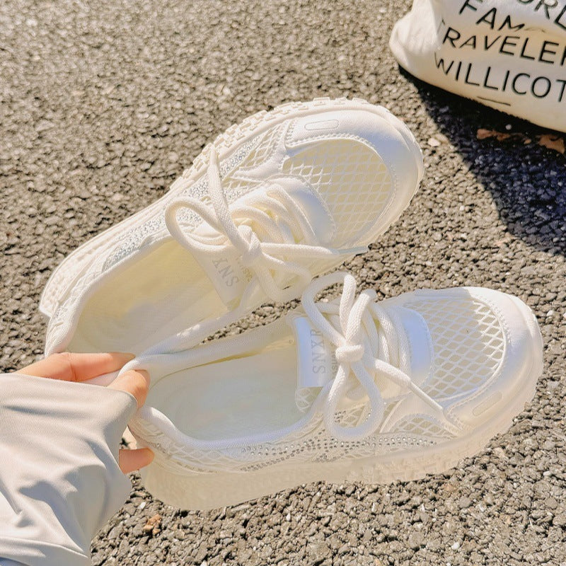 Women's Breathable Sneakers with Mesh Design and Glitter Accents