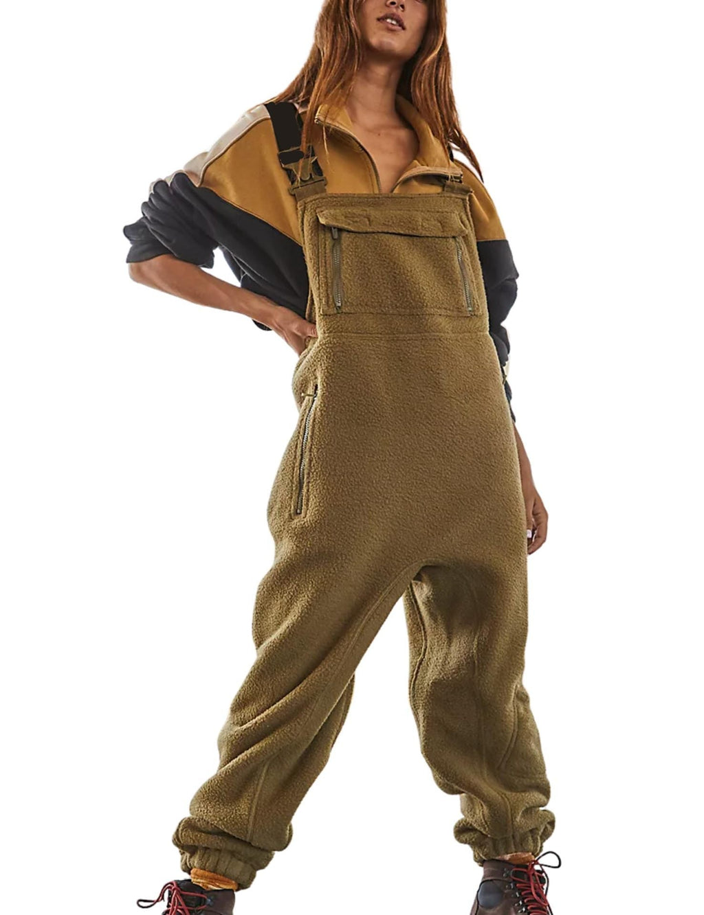 Women's Fluffy Overall with Adjustable Straps and Pockets