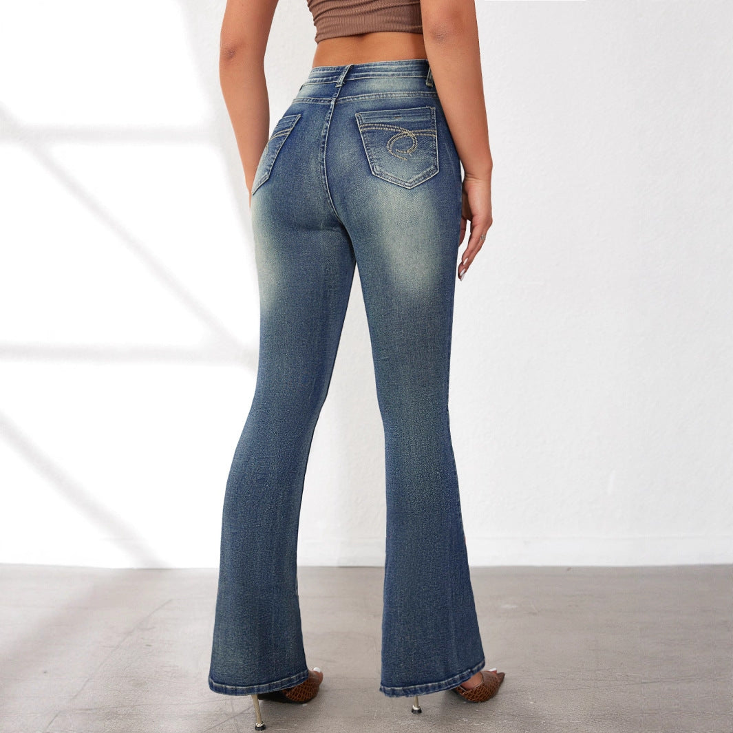 Women's Vintage-Style Flared Jeans with High Waist and Washes