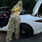 Unformal Contrast Color Overall Hoodie Long Sleeve Sweatshirt Pants Two Piece Camouflage Cardigan Pants Set