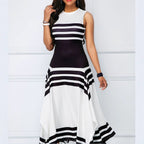 Women's Asymmetrical Striped Maxi Dress