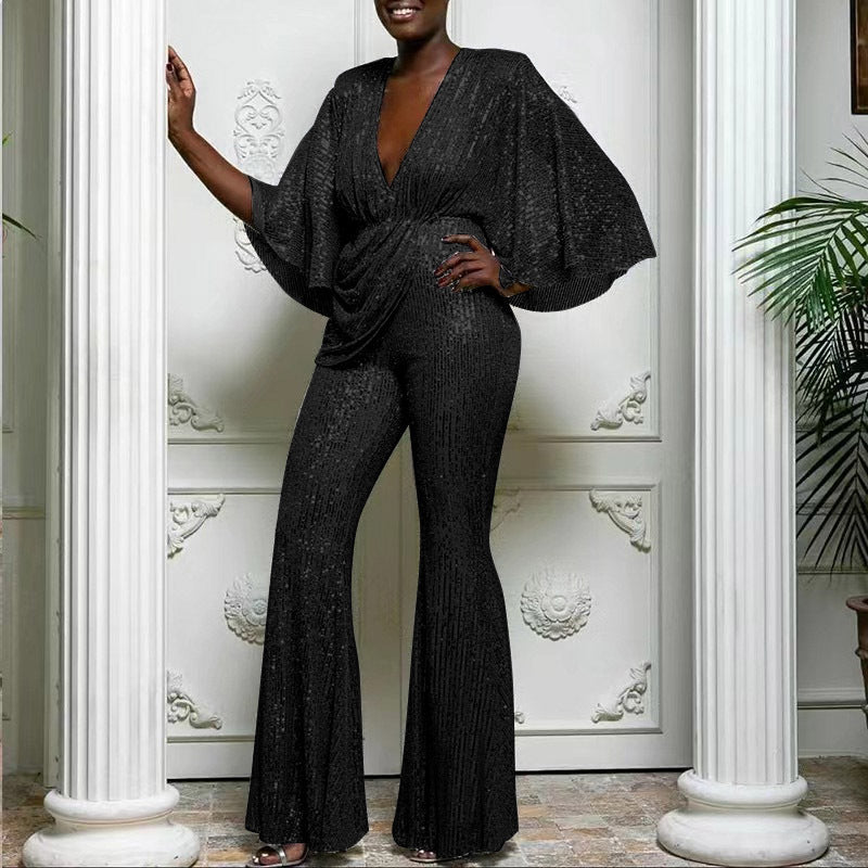 Women's Glamorous Sequin Jumpsuit with Wide Leg