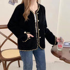 Women's Elegant Cardigan with Decorative Pearl Buttons and Fine Texture