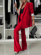 Modern Suit Set with Wide-Leg Trousers and Tailored Blazer