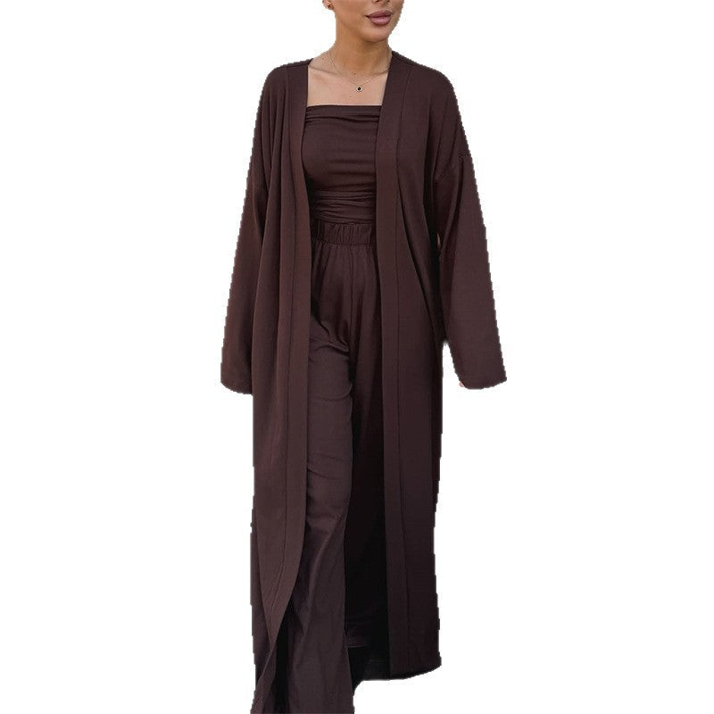 Women's Loungewear Ensemble with Long Kimono and Slim Top