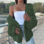 Women's Chunky Knit Cardigan with Casual Cut and Deep Pockets