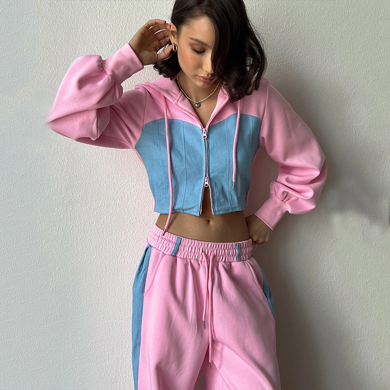 Women's Casual Two-Piece Leisure Set with Hoodie and Wide-Leg Pants