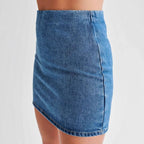 Women's Denim Shirt Dress with Tailored Fit and Short Sleeves