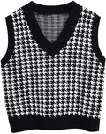 Women's Sleeveless Knit Vest with Modern Houndstooth Pattern