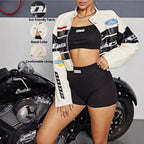 Women's Cropped Biker Jacket with Branding Elements