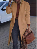 Women's Elegant Double-Breasted Coat with Gold Buttons and Tailored Fit