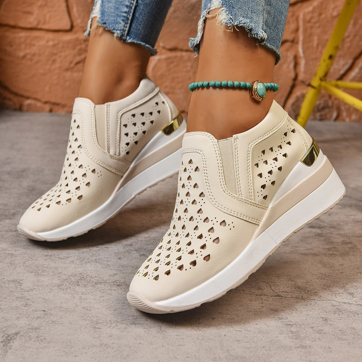 Women's Breathable Slip-On Sneakers with Comfort and Decorative Perforation