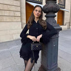 Women's Midi Skirt with Frayed Hem and Textured Design