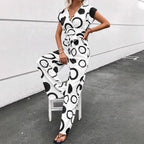 Women's Jumpsuit with Modern Circle Pattern and Waist Belt