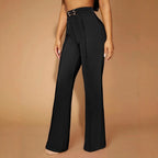 Women's Elegant High-Waist Pants with Double Buckle Detail