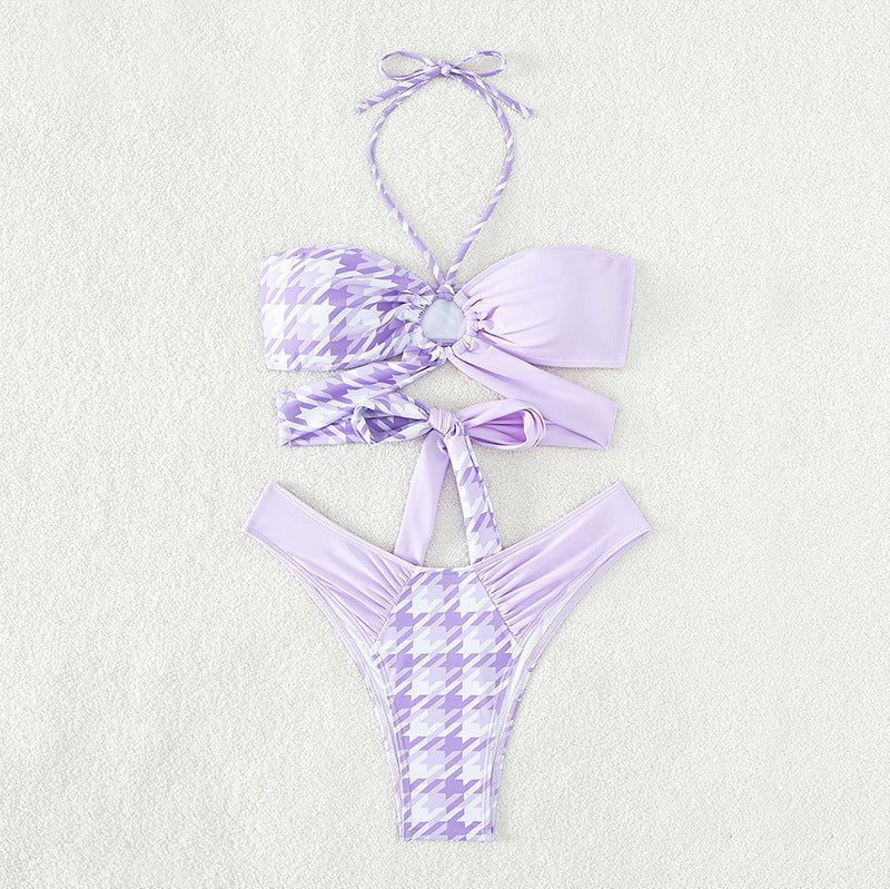 Women's Bandeau Bikini with Knot Details and Textured Surface