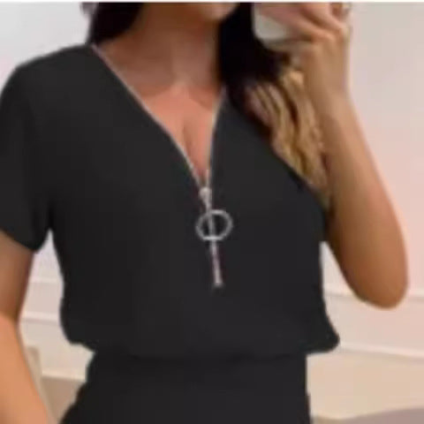 Women's Jumpsuit with High Neck and Side Zipper