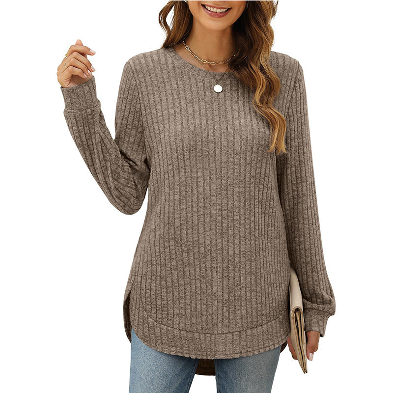 Women's Comfortable Ribbed Sweater with Side Slits