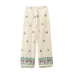 Women's Elegant Casual Wide-Leg Trousers with Floral Embroidery
