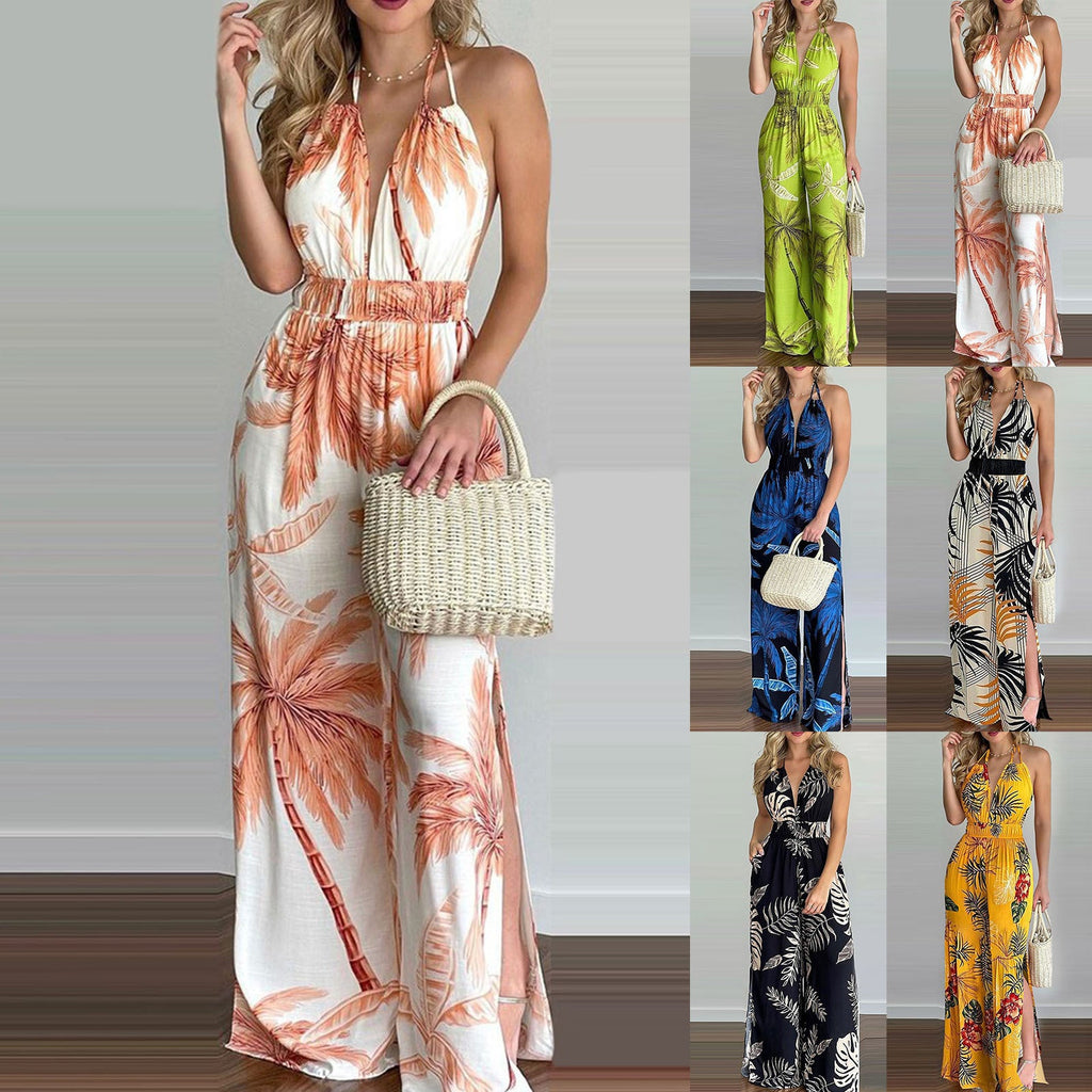 Elegant Jumpsuit with Spaghetti Straps and High Side Slits