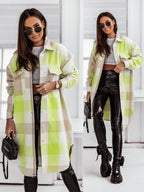 Women's Plaid Button-Front Coat with Rounded Hem