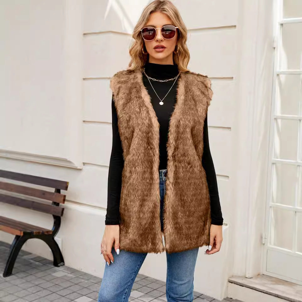 Elegant Faux Fur Vest with Open Front