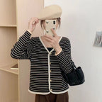 Women's Striped Cardigan with Buttons and V-Neck