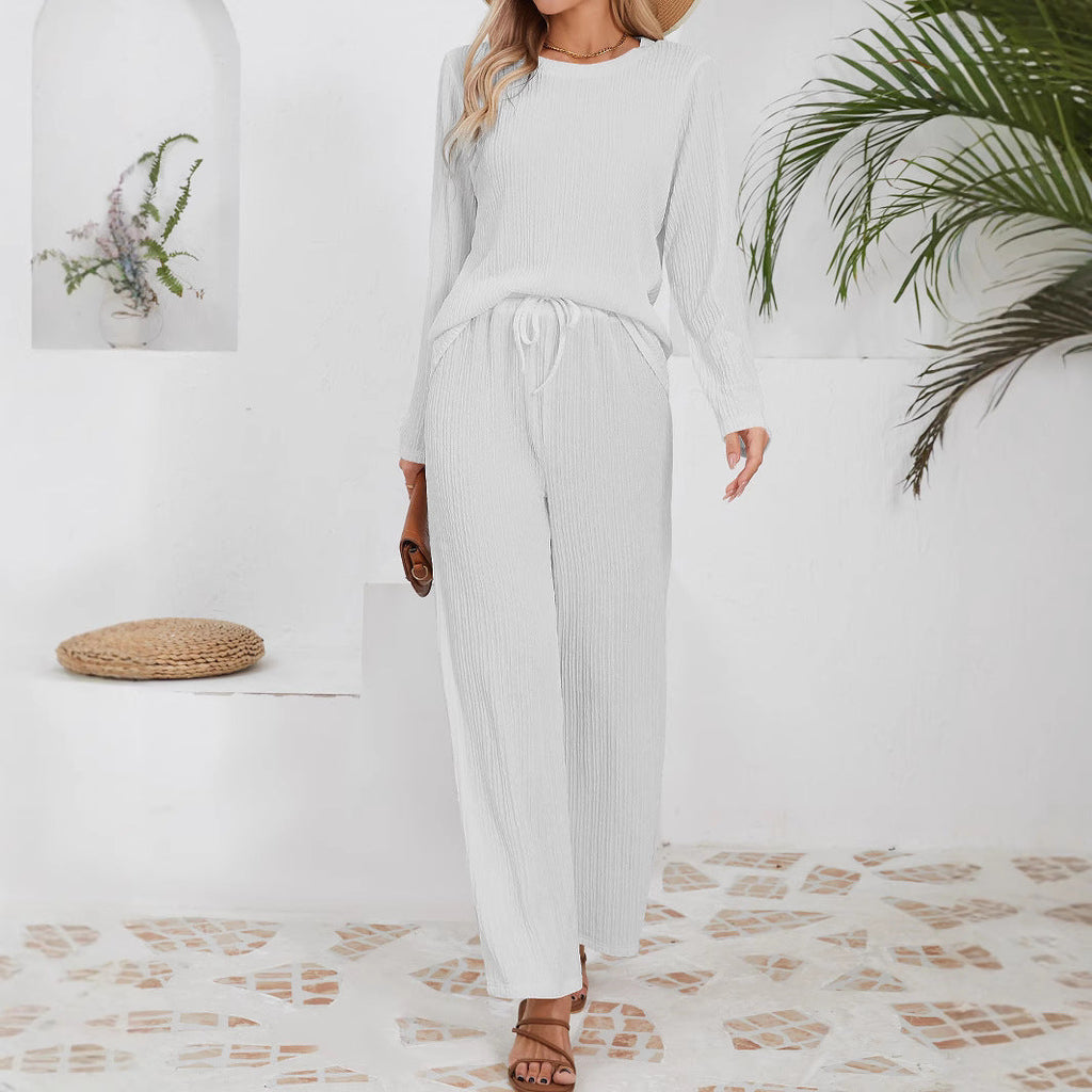 Women's Casual Ribbed Lounge Set with Elastic Waist