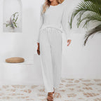 Women's Casual Ribbed Lounge Set with Elastic Waist