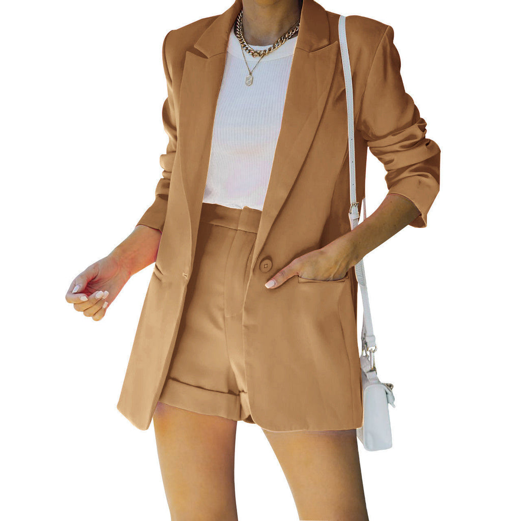 Women's Fitted Long Blazer and High-Waist Shorts Set