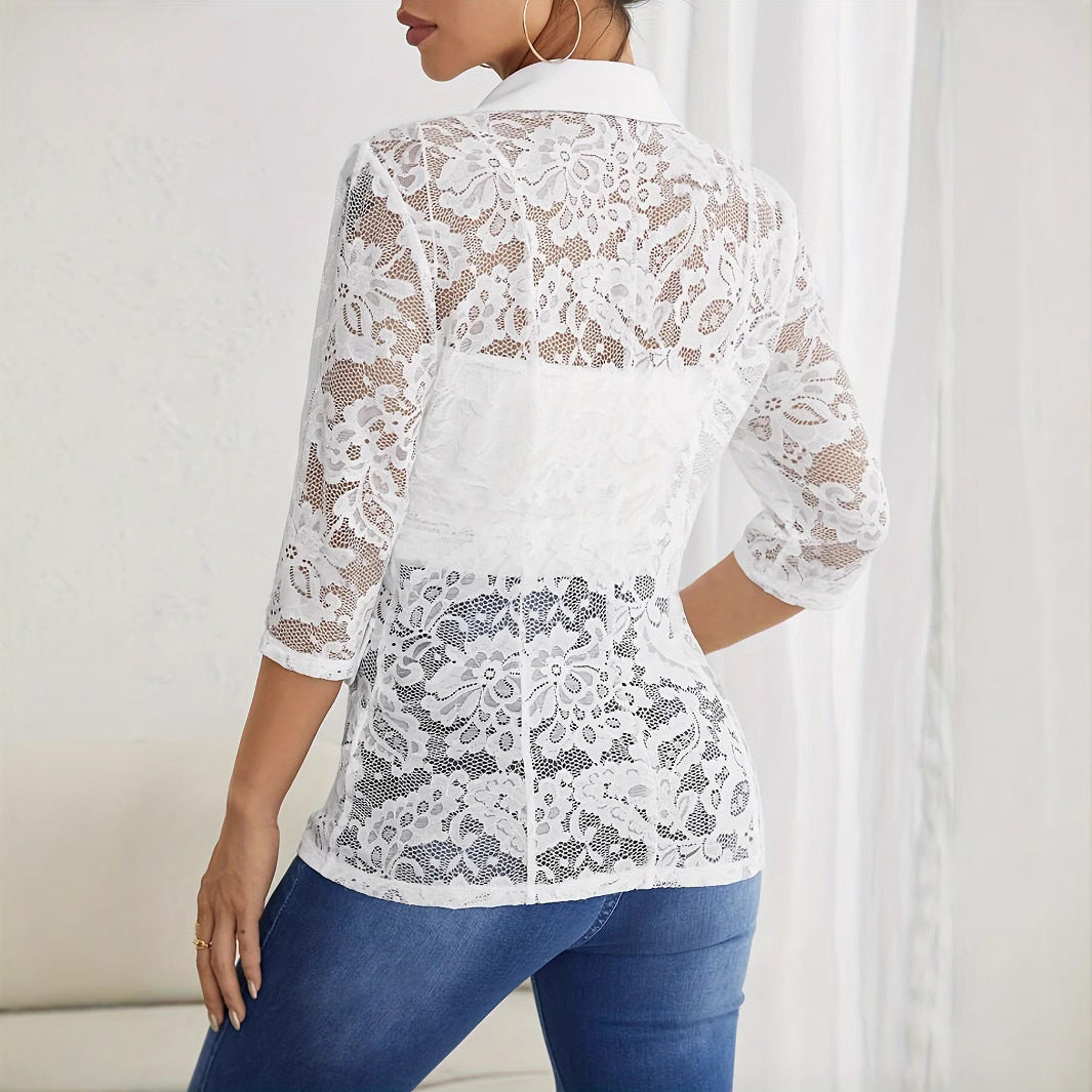 Women's Elegant Lace Blazer with Transparent Sleeves